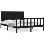 Bed frame with black solid wood headboard 160x200 cm by vidaXL, Beds and slatted bases - Ref: Foro24-3193415, Price: 190,68 €...