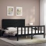 Bed frame with black solid wood headboard 160x200 cm by vidaXL, Beds and slatted bases - Ref: Foro24-3193415, Price: 190,68 €...