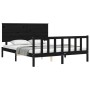 Bed frame with black solid wood headboard 160x200 cm by vidaXL, Beds and slatted bases - Ref: Foro24-3193415, Price: 190,68 €...