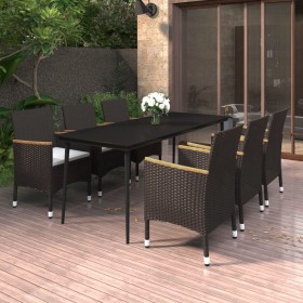 Garten Esstischgarnitur 7 tlg. und Kissen Kunststoff Rattan und Glas von vidaXL, Gartensets - Ref: Foro24-3099785, Preis: 646...