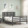 Double bed frame with gray solid wood headboard by vidaXL, Beds and slatted bases - Ref: Foro24-3194088, Price: 165,38 €, Dis...