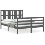 Double bed frame with gray solid wood headboard by vidaXL, Beds and slatted bases - Ref: Foro24-3194088, Price: 165,38 €, Dis...