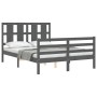 Double bed frame with gray solid wood headboard by vidaXL, Beds and slatted bases - Ref: Foro24-3194088, Price: 165,38 €, Dis...