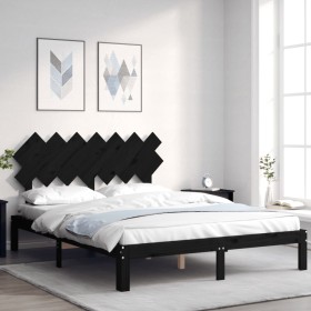 Bed frame with black solid wood headboard 140x200 cm by vidaXL, Beds and slatted bases - Ref: Foro24-3193730, Price: 155,99 €...