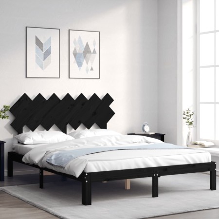 Bed frame with black solid wood headboard 140x200 cm by vidaXL, Beds and slatted bases - Ref: Foro24-3193730, Price: 155,73 €...