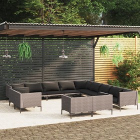 13-piece garden furniture set with dark gray synthetic rattan cushions by vidaXL, Garden sets - Ref: Foro24-3099906, Price: 1...