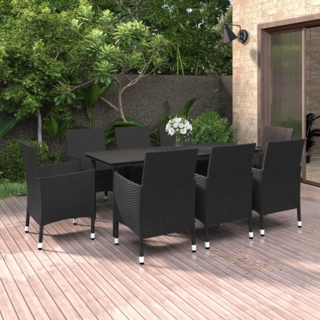 Set comedor de jardín 9 pzas y cojines ratán sintético y vidrio de vidaXL, Conjuntos de jardín - Ref: Foro24-3099690, Precio:...