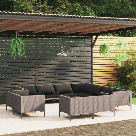 Gartensofas 11 Stück und Kissen dunkelgraues synthetisches Rattan von vidaXL, Gartensets - Ref: Foro24-3099902, Preis: 966,99...