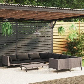 Gartensofas 9-teilig und Kissen dunkelgraues synthetisches Rattan von vidaXL, Gartensets - Ref: Foro24-3099909, Preis: 782,62...