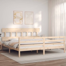 Bed frame with solid wood headboard 200x200 cm by vidaXL, Beds and slatted bases - Ref: Foro24-3195176, Price: 139,50 €, Disc...