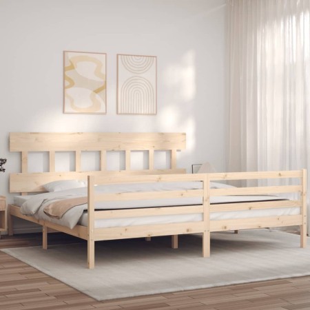 Bed frame with solid wood headboard 200x200 cm by vidaXL, Beds and slatted bases - Ref: Foro24-3195176, Price: 139,38 €, Disc...