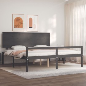 Elderly bed with gray solid wood headboard 200x200 cm by vidaXL, Beds and slatted bases - Ref: Foro24-3195503, Price: 189,99 ...