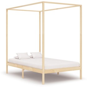 Solid pine wood canopy bed frame 140x200 cm by vidaXL, Beds and slatted bases - Ref: Foro24-283253, Price: 254,99 €, Discount: %