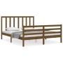 Double bed frame with honey brown wooden headboard by vidaXL, Beds and slatted bases - Ref: Foro24-3193799, Price: 152,42 €, ...