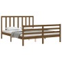 Double bed frame with honey brown wooden headboard by vidaXL, Beds and slatted bases - Ref: Foro24-3193799, Price: 152,42 €, ...