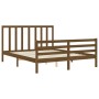 Double bed frame with honey brown wooden headboard by vidaXL, Beds and slatted bases - Ref: Foro24-3193799, Price: 152,42 €, ...