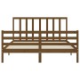 Double bed frame with honey brown wooden headboard by vidaXL, Beds and slatted bases - Ref: Foro24-3193799, Price: 152,42 €, ...