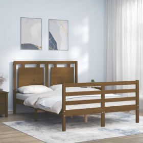 Estructura de cama matrimonio con cabecero madera marrón miel de vidaXL, Camas y somieres - Ref: Foro24-3194024, Precio: 164,...