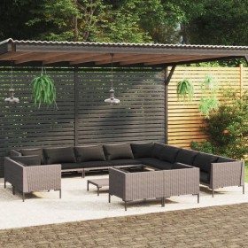 Garden furniture 14 pieces and cushions dark gray synthetic rattan by vidaXL, Garden sets - Ref: Foro24-3099907, Price: 1,00 ...