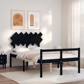 Estructura cama de matrimonio con cabecero madera maciza negra de vidaXL, Camas y somieres - Ref: Foro24-3195520, Precio: 156...