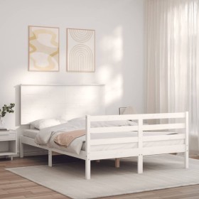 White solid wood bed frame with headboard 140x200 cm by vidaXL, Beds and slatted bases - Ref: Foro24-3195222, Price: 145,33 €...