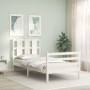 White solid wood bed frame with headboard 90x200 cm by vidaXL, Beds and slatted bases - Ref: Foro24-3194102, Price: 106,44 €,...