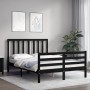 Bed frame with black solid wood headboard 140x200 cm by vidaXL, Beds and slatted bases - Ref: Foro24-3193795, Price: 158,61 €...