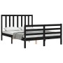 Bed frame with black solid wood headboard 140x200 cm by vidaXL, Beds and slatted bases - Ref: Foro24-3193795, Price: 158,61 €...