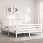 Double bed frame with white solid wood headboard by vidaXL, Beds and slatted bases - Ref: Foro24-3194057, Price: 172,99 €, Di...