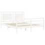 Double bed frame with white solid wood headboard by vidaXL, Beds and slatted bases - Ref: Foro24-3194057, Price: 172,99 €, Di...