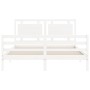 Double bed frame with white solid wood headboard by vidaXL, Beds and slatted bases - Ref: Foro24-3194057, Price: 172,99 €, Di...