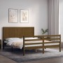 Double bed frame with honey brown wooden headboard by vidaXL, Beds and slatted bases - Ref: Foro24-3194514, Price: 169,61 €, ...