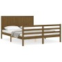 Double bed frame with honey brown wooden headboard by vidaXL, Beds and slatted bases - Ref: Foro24-3194514, Price: 169,61 €, ...