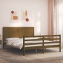 Double bed frame with honey brown wooden headboard by vidaXL, Beds and slatted bases - Ref: Foro24-3194514, Price: 169,61 €, ...