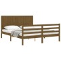 Double bed frame with honey brown wooden headboard by vidaXL, Beds and slatted bases - Ref: Foro24-3194514, Price: 169,61 €, ...