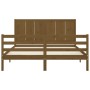 Double bed frame with honey brown wooden headboard by vidaXL, Beds and slatted bases - Ref: Foro24-3194514, Price: 169,61 €, ...