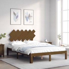 Honey brown solid wood bed frame and headboard 120x200 cm by vidaXL, Beds and slatted bases - Ref: Foro24-3193724, Price: 124...