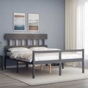 Cama de matrimonio personas mayores cabecero madera maciza gris de vidaXL, Camas y somieres - Ref: Foro24-3195423, Precio: 15...