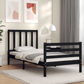 Bed frame with black solid wood headboard 100x200 cm by vidaXL, Beds and slatted bases - Ref: Foro24-3193850, Price: 115,99 €...