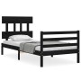 Bed frame with black solid wood headboard 90x200 cm by vidaXL, Beds and slatted bases - Ref: Foro24-3195145, Price: 116,91 €,...