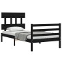 Bed frame with black solid wood headboard 90x200 cm by vidaXL, Beds and slatted bases - Ref: Foro24-3195145, Price: 116,91 €,...