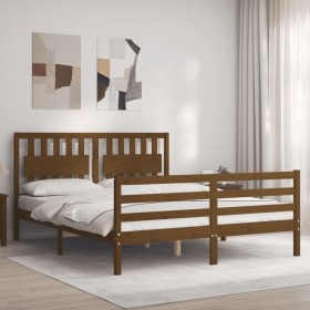 Honey brown wooden bed frame with headboard 160x200 cm by vidaXL, Beds and slatted bases - Ref: Foro24-3194324, Price: 174,99...