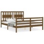 Honey brown wooden bed frame with headboard 160x200 cm by vidaXL, Beds and slatted bases - Ref: Foro24-3194324, Price: 174,94...