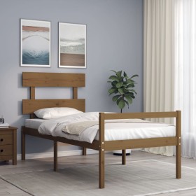 Honey brown solid wood bed frame with headboard 90x200cm by vidaXL, Beds and slatted bases - Ref: Foro24-3195339, Price: 99,6...