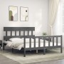 Gray solid wood bed frame with headboard 160x200 cm by vidaXL, Beds and slatted bases - Ref: Foro24-3193348, Price: 151,77 €,...