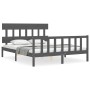 Gray solid wood bed frame with headboard 160x200 cm by vidaXL, Beds and slatted bases - Ref: Foro24-3193348, Price: 151,77 €,...