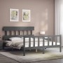 Gray solid wood bed frame with headboard 160x200 cm by vidaXL, Beds and slatted bases - Ref: Foro24-3193348, Price: 151,77 €,...