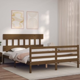 Honey brown wooden bed frame with headboard 160x200 cm by vidaXL, Beds and slatted bases - Ref: Foro24-3195169, Price: 158,99...