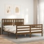 Double bed frame with honey brown wooden headboard by vidaXL, Beds and slatted bases - Ref: Foro24-3194319, Price: 166,63 €, ...