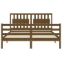 Double bed frame with honey brown wooden headboard by vidaXL, Beds and slatted bases - Ref: Foro24-3194319, Price: 166,63 €, ...